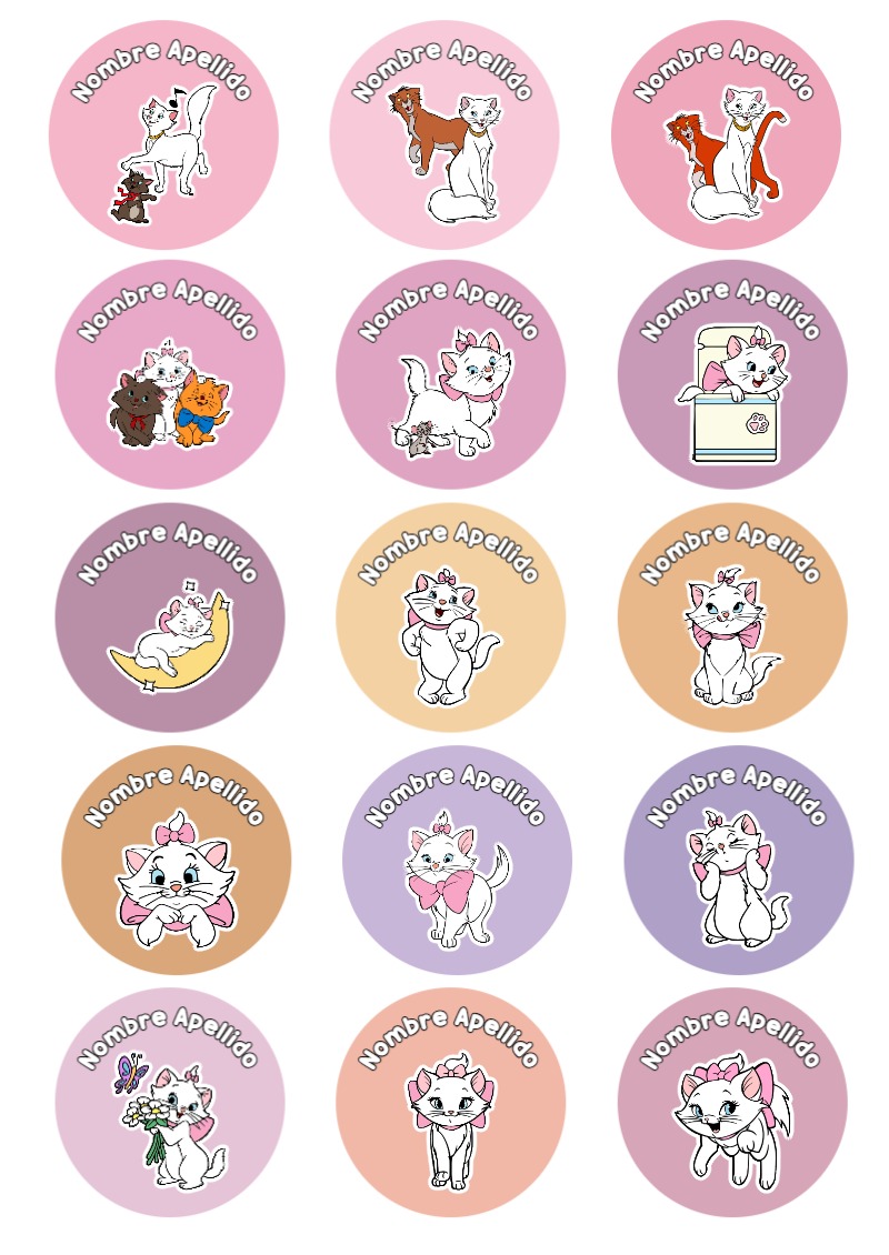 Etiquetas escolares de Marie Escolares listas para recortar - diseño exclusivo y original