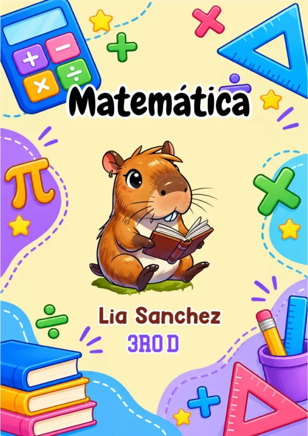 Portada de Matematica Capibara para cuaderno personalizada para imprimir - disponible para descarga gratuita