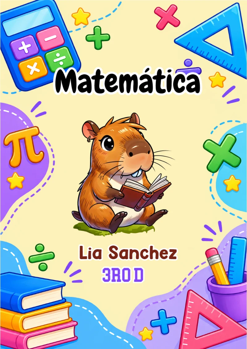 Portada de Matematica Capibara para cuaderno personalizada para imprimir - disponible para descarga gratuita