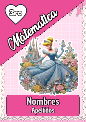 Portada de matematica con princesas de disney para cuaderno con diseño bonito - tendencia educativa 2026