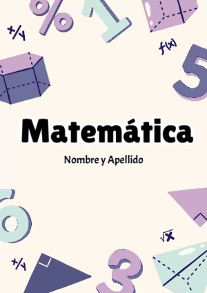 Portada de Matemática para cuaderno ideal para niños - creación especial de Mini Canva