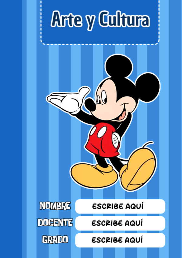 Portada de Mickey Mouse de Arte y Cultura para cuaderno escolar creativa - disponible para descarga gratuita