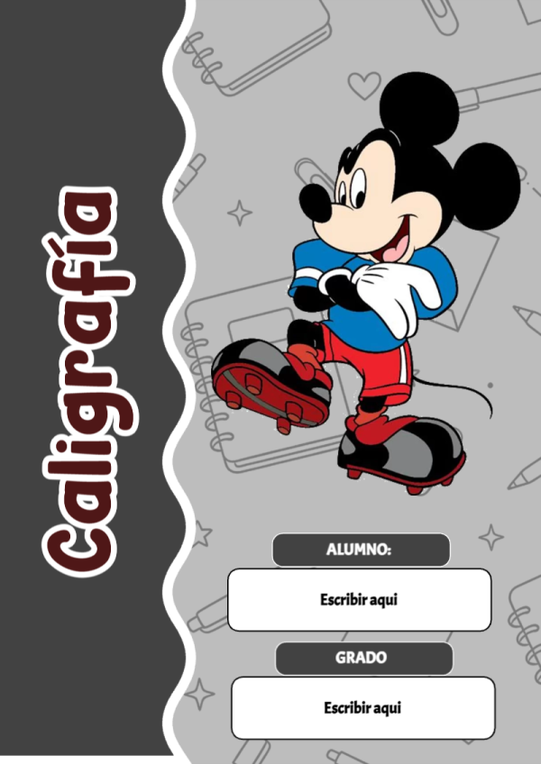 Portada de Mickey Mouse de Caligrafía para cuaderno con estilo creativo - con colores vivos y llamativos
