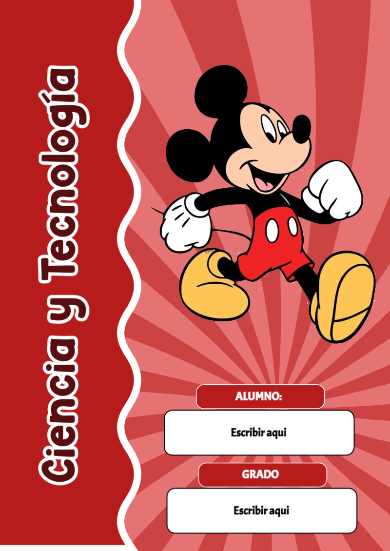 Portada de Mickey Mouse de Ciencia y Tecnología para cuaderno para primaria - perfecto para organizar tus apuntes
