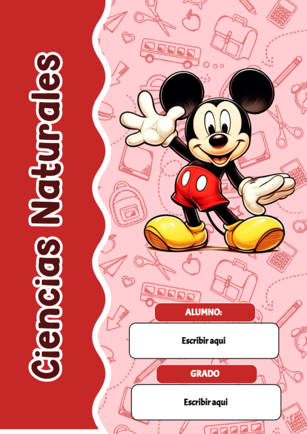 Portada de Mickey Mouse de Ciencias Naturales para cuaderno para clases - disponible para descarga gratuita