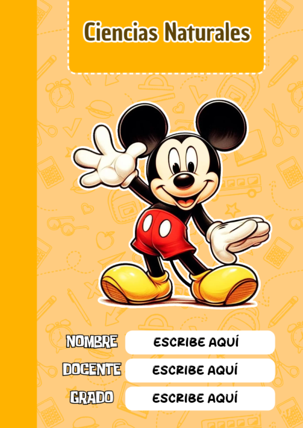 Portada de Mickey Mouse de Ciencias Naturales para cuaderno en tamaño A4 - perfecto para organizar tus apuntes