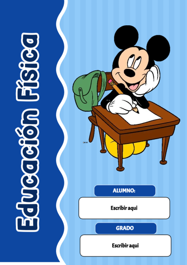 Portada de Mickey Mouse de Educación Física para cuaderno ideal para niños - versión premium para imprimir