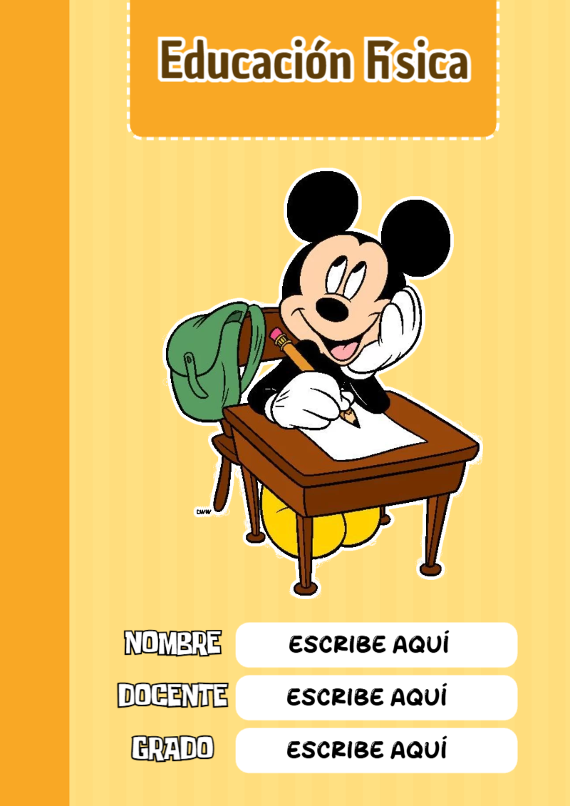 Portada de Mickey Mouse de Educación Física para cuaderno en tamaño A4 - formato digital listo para usar