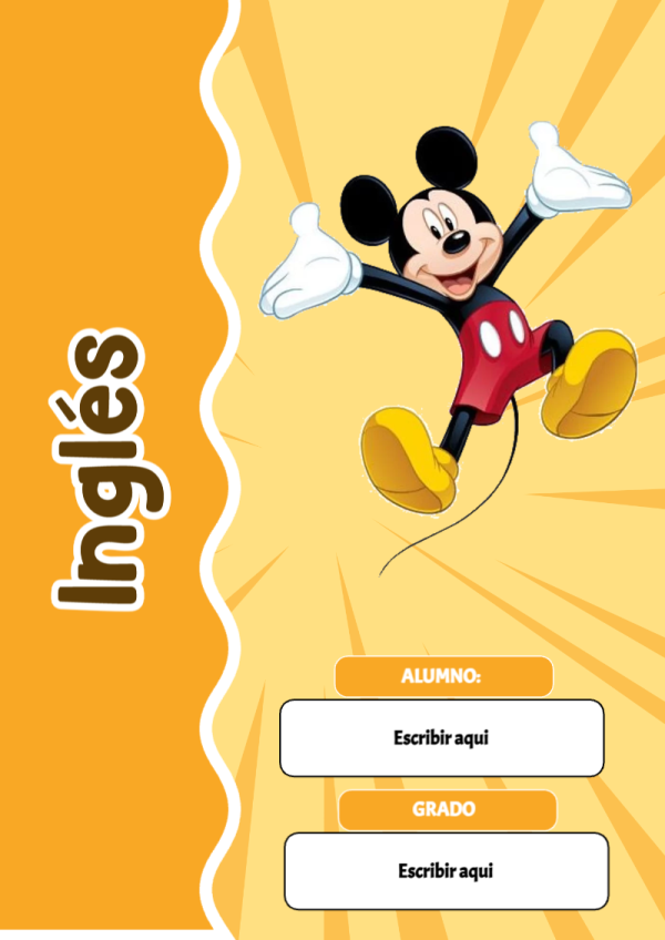 Portada de Mickey Mouse de Inglés para cuaderno para niños de primaria - para el regreso a clases