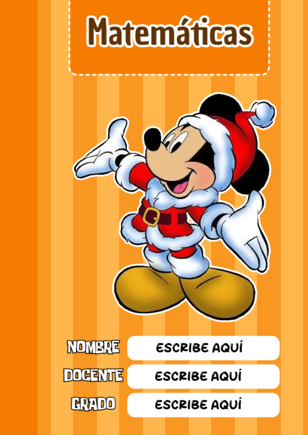Portada de Mickey Mouse de Matemáticas para cuaderno con estilo creativo - disponible para descarga gratuita