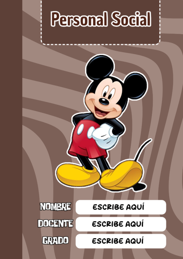 Portada de Mickey Mouse de Personal Social para cuaderno bonita para imprimir - estilo único para estudiantes