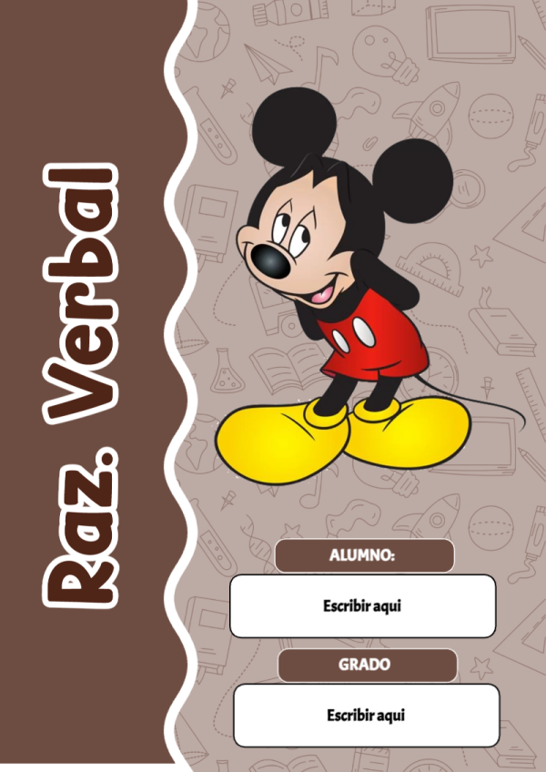 Portada de Mickey Mouse de Raz. Verbal para cuaderno con estilo infantil - disponible para descarga gratuita