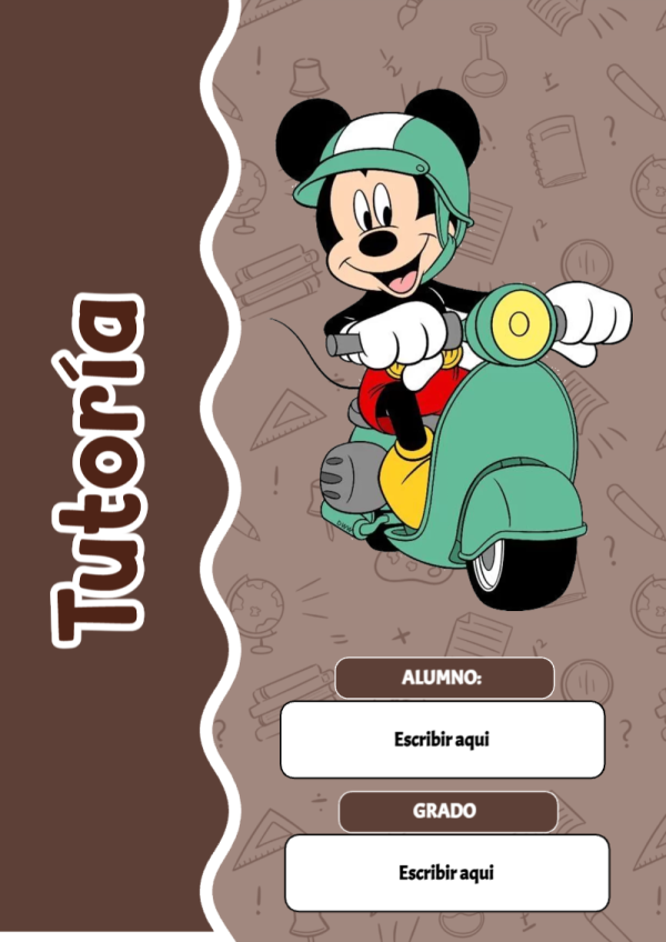 Portada de Mickey Mouse de Tutoría para cuaderno lista para imprimir en A4 - perfecto para organizar tus apuntes