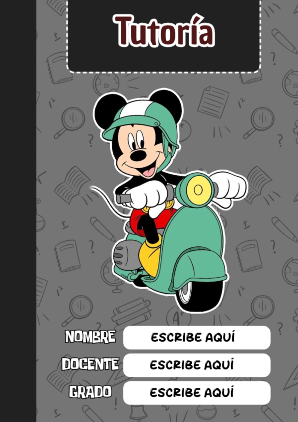 Portada de Mickey Mouse de Tutoría para cuaderno fácil de imprimir - estilo único para estudiantes