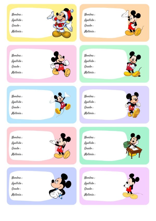 Etiquetas bonitas de Mickey Mouse para el nuevo año escolar - creación especial de Mini Canva