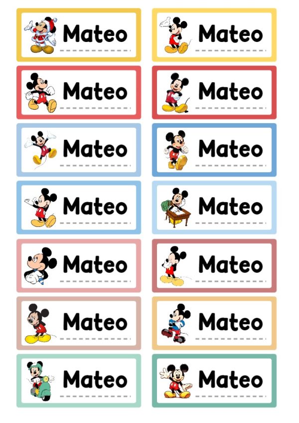 Etiquetas de Mickey Mouse para cuadernos y útiles escolares - para todas las edades y grados
