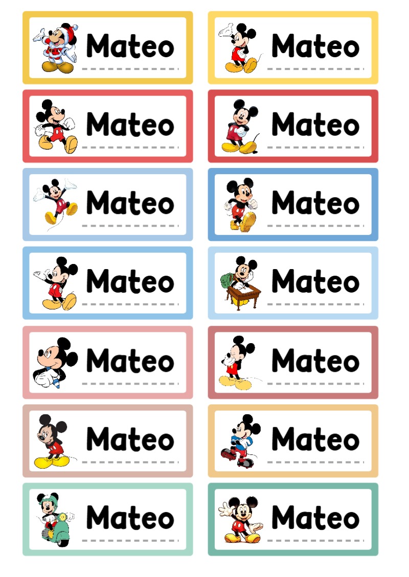 Etiquetas Escolares de Mickey Mouse para Imprimir y Editar Gratis