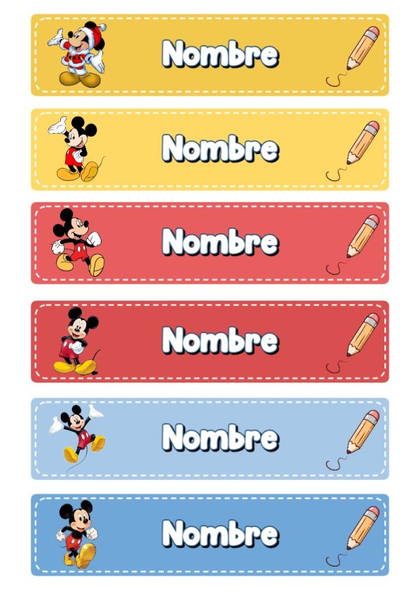 Etiquetas escolares de Mickey Mouse bonitas para imprimir - ideal para cuadernos de espiral