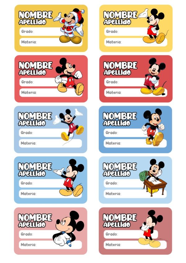 Etiquetas escolares de Mickey Mouse listas para recortar - creación especial de Mini Canva