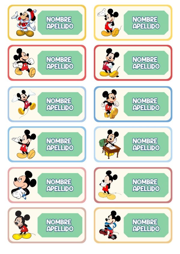 Etiquetas personalizadas de Mickey Mouse para imprimir en A4 - ideal para cuadernos de espiral