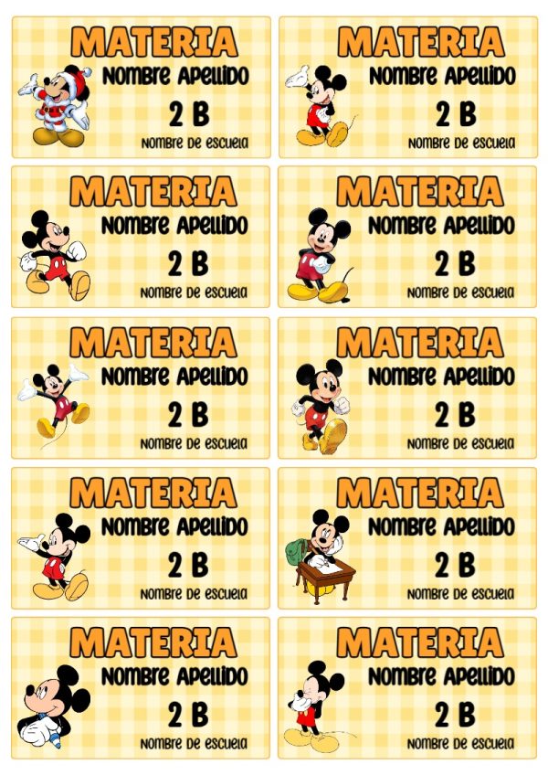 Etiquetas de Mickey Mouse para cuadernos y útiles escolares - ideal para cuadernos de espiral