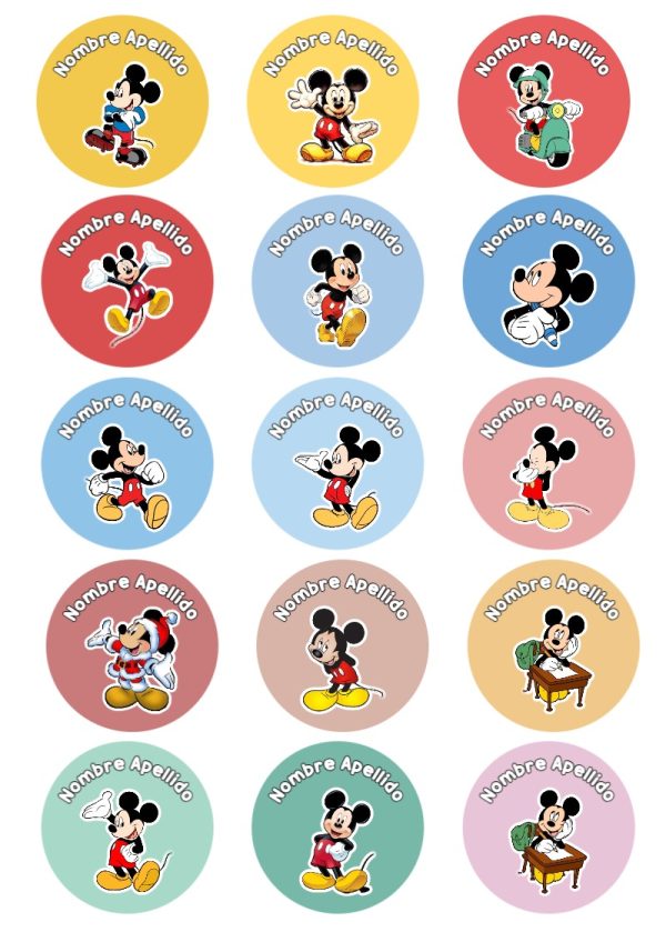 Plantilla de etiquetas escolares de Mickey Mouse para imprimir - formato digital listo para usar
