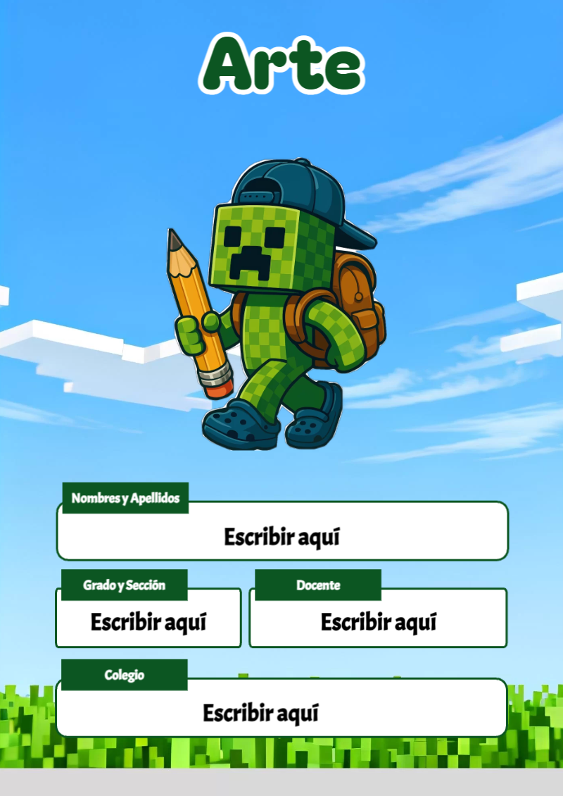 Portada de Minecraft de Arte para cuaderno escolar creativa - tendencia educativa 2026