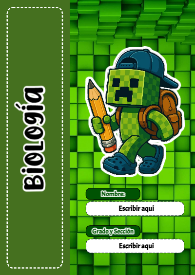 Portada de Minecraft de Biología para cuaderno con estilo infantil - para personalizar tus materias
