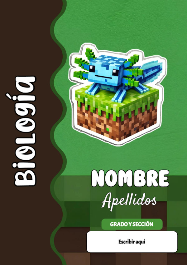 Portada de Minecraft de Biología para cuaderno lista para imprimir en A4 - perfecto para organizar tus apuntes