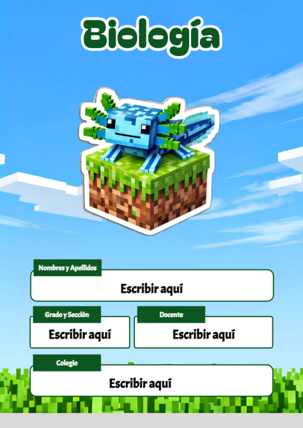 Portada de Minecraft de Biología para cuaderno bonita para imprimir - ideal para el nuevo año escolar