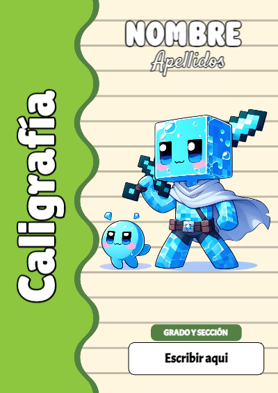 Portada de Minecraft de Caligrafía para cuaderno escolar para imprimir gratis - para el regreso a clases