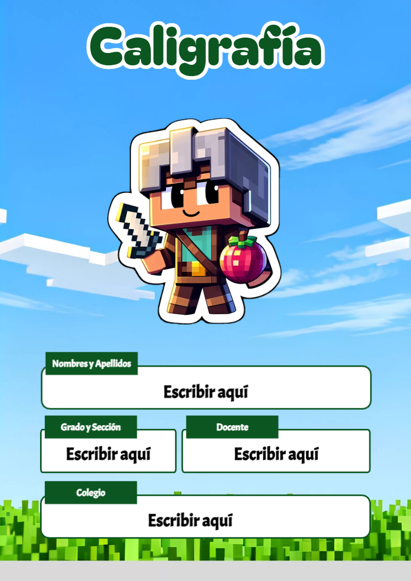 Portada de Minecraft de Caligrafía Editable para Imprimir Gratis