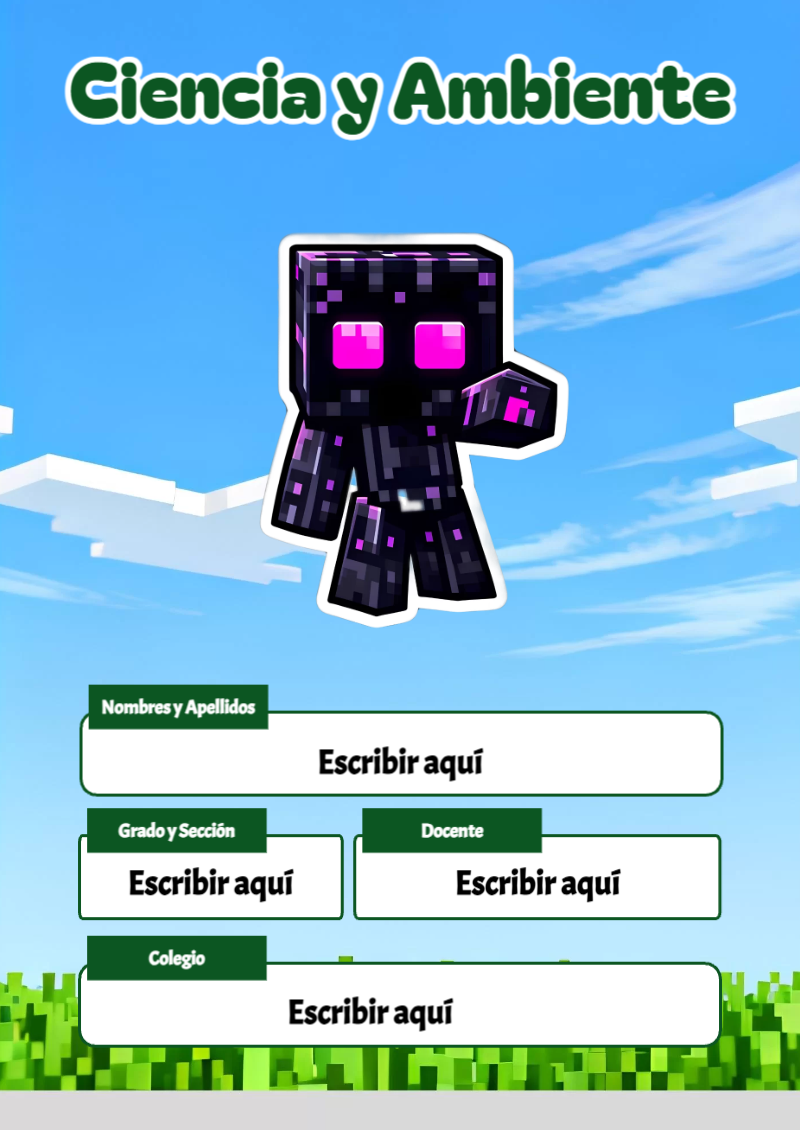 Portada de Minecraft de Ciencia y Ambiente Editable para Imprimir Gratis