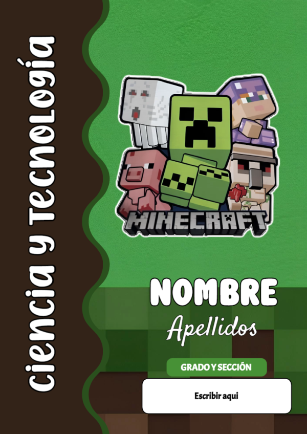 Portada de Minecraft de Ciencia y Tecnología para cuaderno llamativa y bonita - versión premium para imprimir