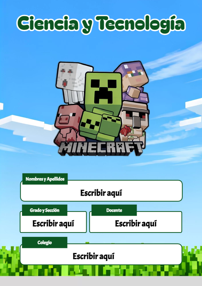 Portada de Minecraft de Ciencia y Tecnología Editable para Imprimir Gratis