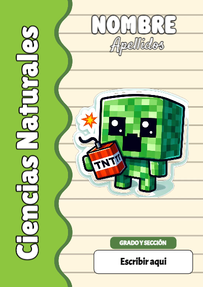 Portada de Minecraft de Ciencias Naturales para cuaderno en formato A4 - perfecto para organizar tus apuntes