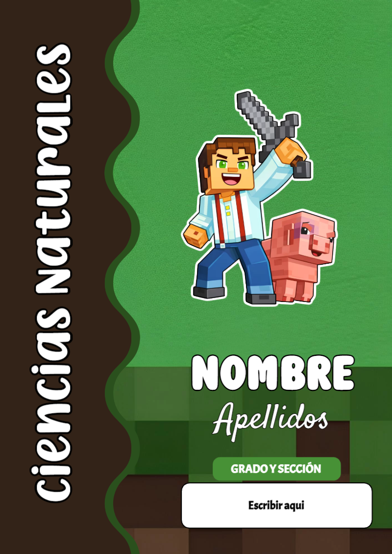 Portada de Minecraft de Ciencias Naturales Editable para Imprimir Gratis