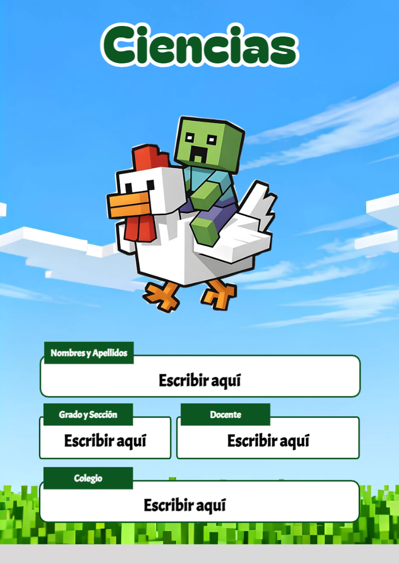 Portada de Minecraft de Ciencias Editable para Imprimir Gratis