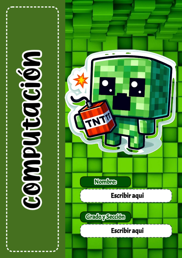 Portada de Minecraft de Computación para cuaderno con estilo creativo - perfecto para organizar tus apuntes