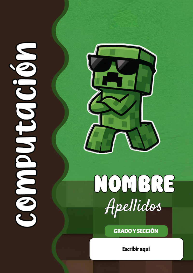 Portada de Minecraft de Computación para cuaderno fácil de imprimir - tendencia educativa 2026