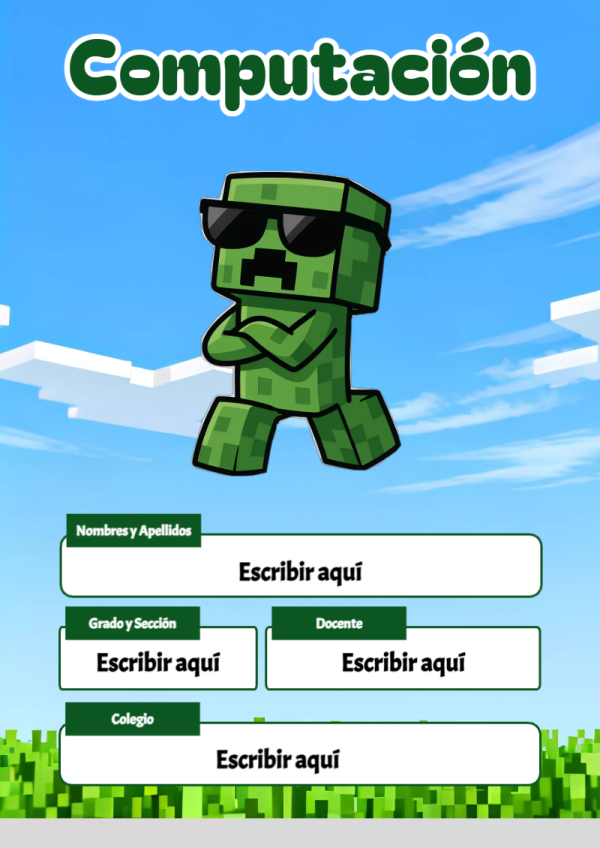 Portada de Minecraft de Computación para cuaderno escolar creativa - perfecto para organizar tus apuntes