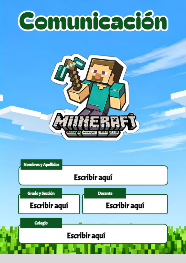 Portada de Minecraft de Comunicación para cuaderno con estilo creativo - para todas las edades y grados