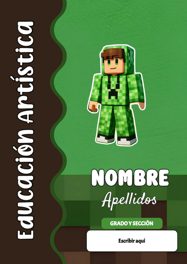 Portada de Minecraft de Educación Artística para cuaderno personalizada para imprimir - ideal para el nuevo año escolar