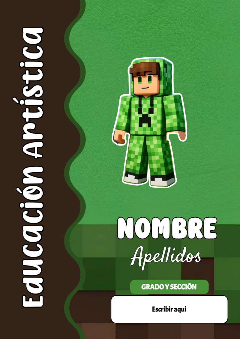 Portada de Minecraft de Educación Artística para cuaderno personalizada para imprimir - ideal para el nuevo año escolar