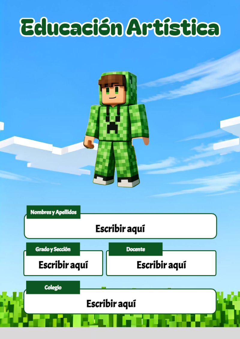 Portada de Minecraft de Educación Artística Editable para Imprimir Gratis