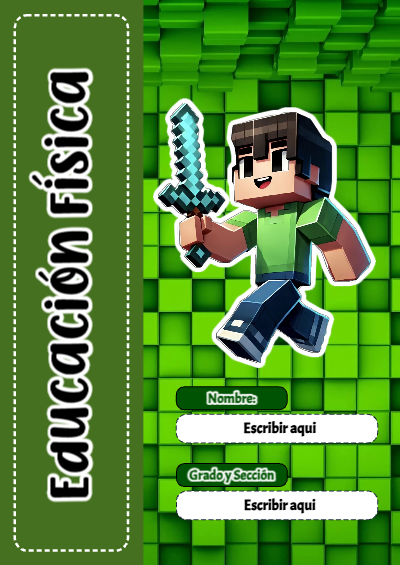 Portada de Minecraft de Educación Física para cuaderno para primaria - creación especial de Mini Canva