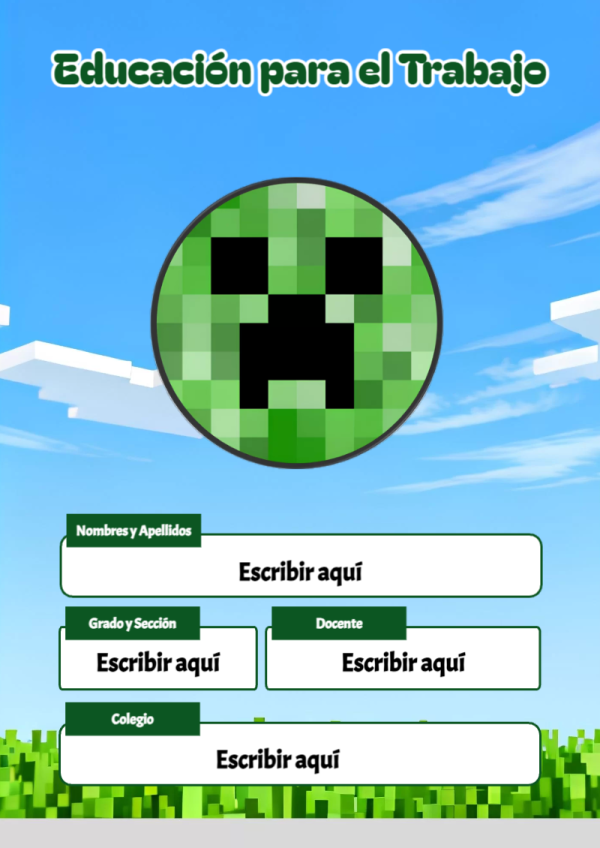 Portada de Minecraft de Educación para el Trabajo para cuaderno en tamaño A4 - ideal para el nuevo año escolar