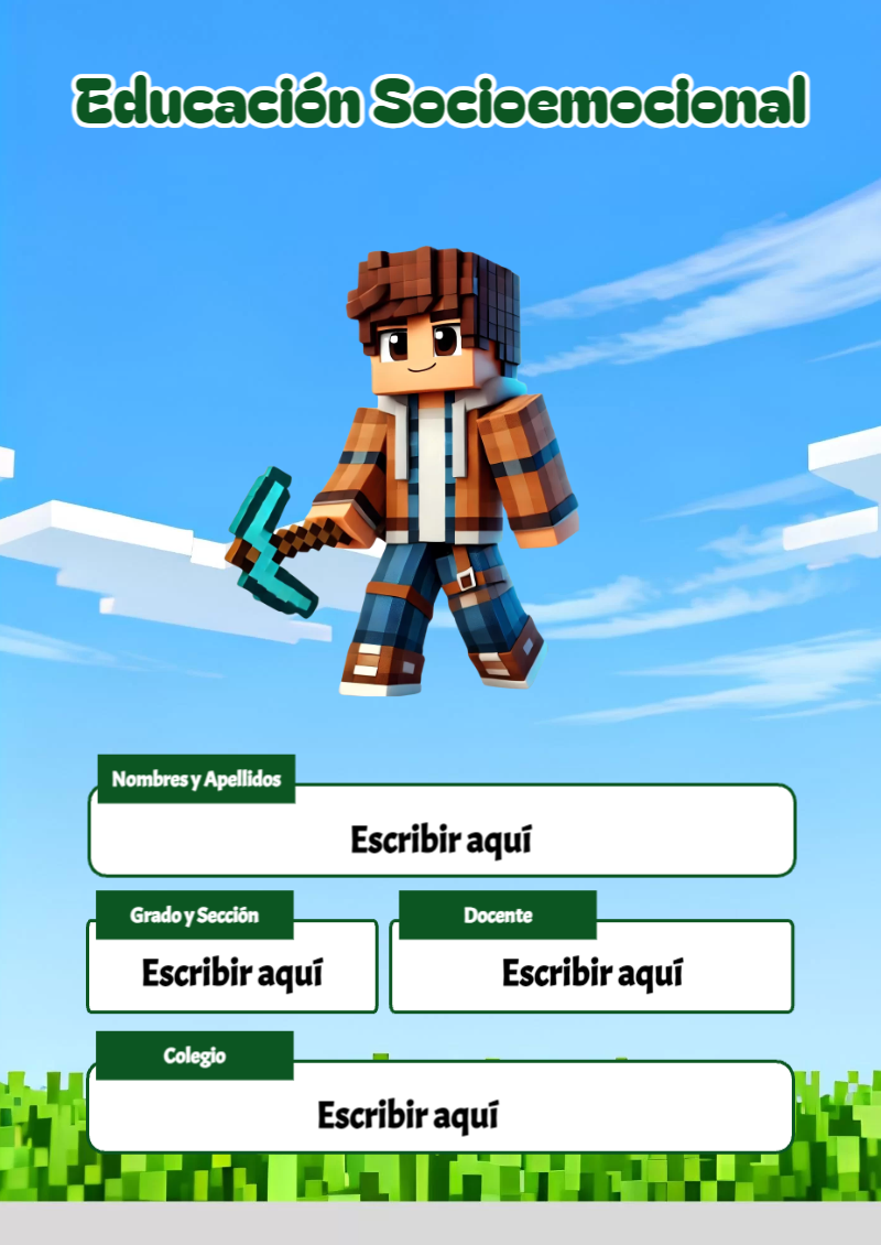 Portada de Minecraft de Educación Socioemocional Editable para Imprimir Gratis