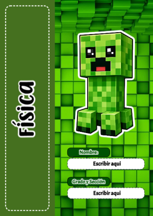 Portada de Minecraft de Física para cuaderno bonita para imprimir - perfecto para organizar tus apuntes