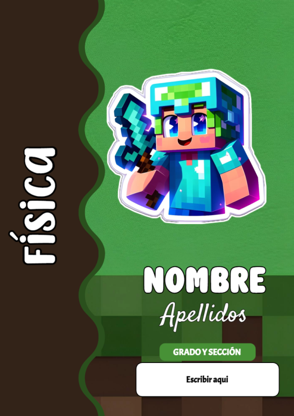 Portada de Minecraft de Física para cuaderno en tamaño A4 - perfecto para organizar tus apuntes